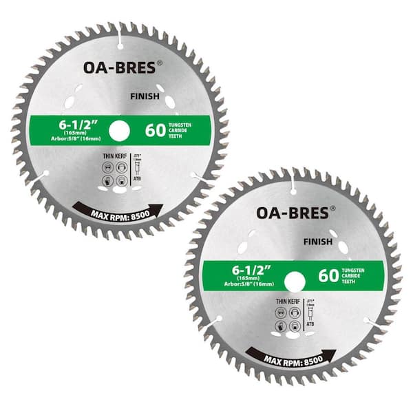 6-1/ 2-in. 60-Tooth Circular Saw Blade with 5/8 in. Arbor, TCT ATB Finish Blade for Wood Cutting (2-Pack)