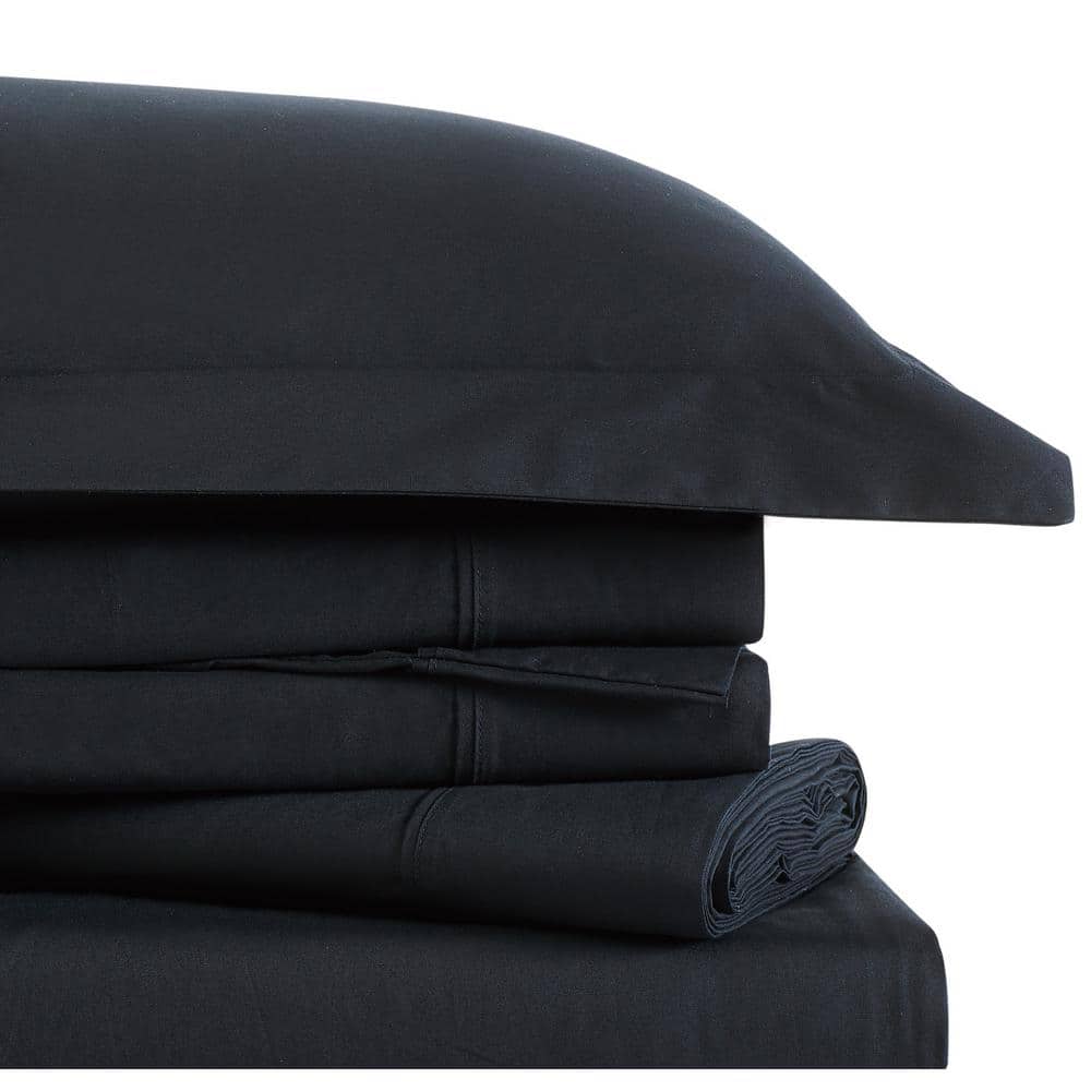 Brooklyn Loom Classic Cotton Black Queen Sheet Set SS3158BKQN-4700