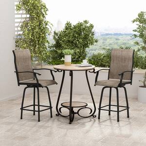 Swivel Metal Frame Garden Outdoor Bar Stools Height Patio Garden Chairs All-Weather Patio Furniture In Brown (Set of 2)
