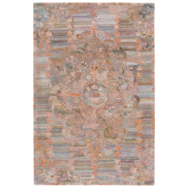 Marquee 4 ft. x 6 ft. Rust/Green Abstract Distressed Floral Area Rug