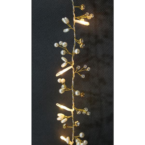 Home Accents Holiday 5 ft. 30-Light LED Warm White Battery Operated Micro Dot Pearl Gold Garland Light