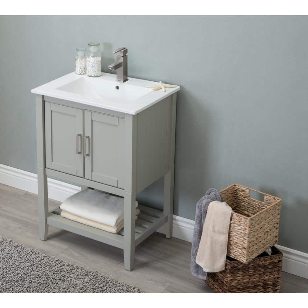 Legion 24" White Gray Solid Poplar Bathroom Vanity with Ceramic Sink