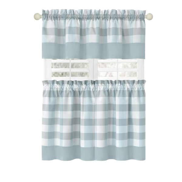 ACHIM Hunter 57 in.W x 24 in. L Polyester/Cotton Light Filtering Window Rod Pocket Tier and Valance Set In Ice Blue