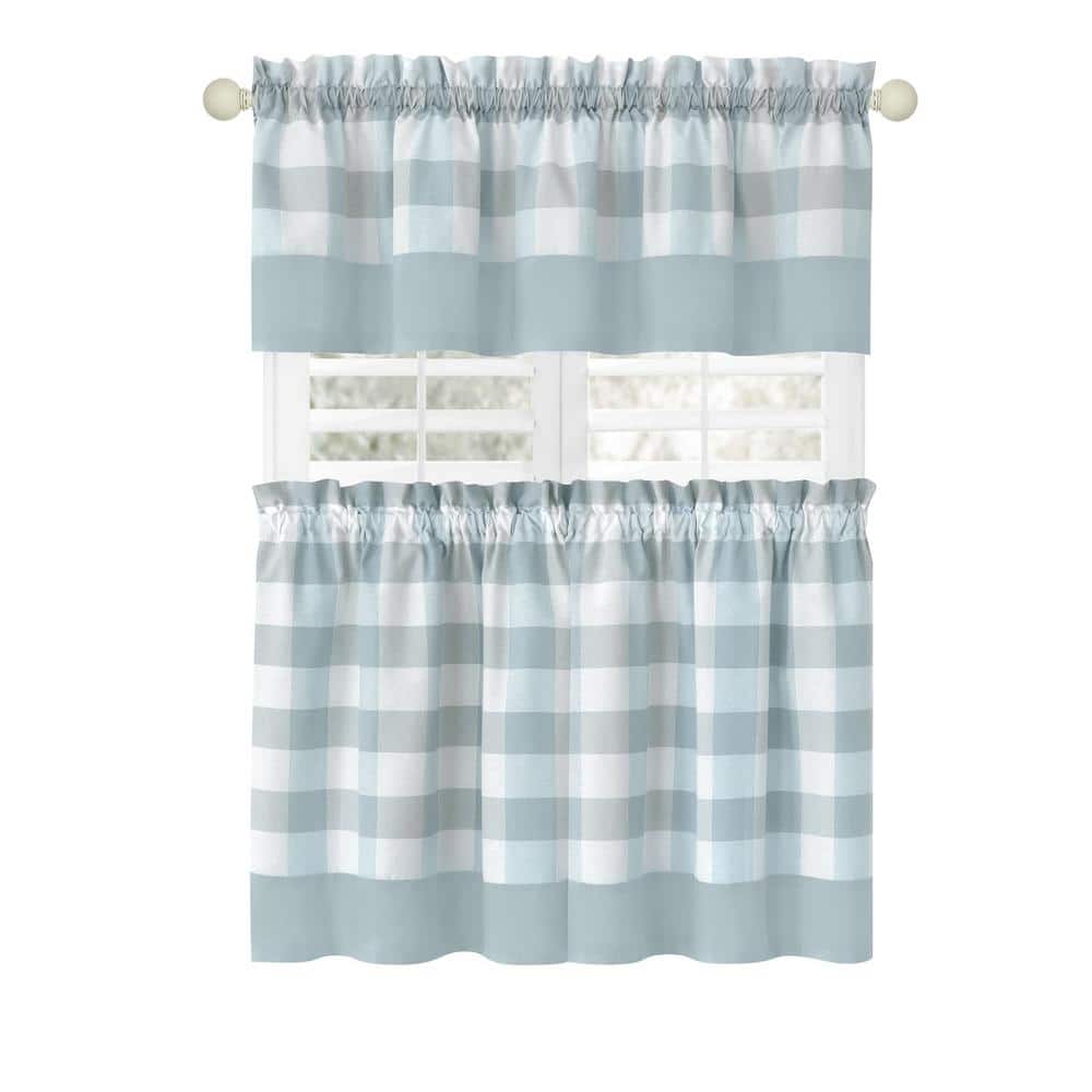 Hunter 57 in.W x 36 in. L Polyester/Cotton Light Filtering Window Rod Pocket Tier and Valance Set In Ice Blue price history on PriceWatchPro