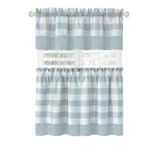 Hunter 57 in.W x 36 in. L Polyester/Cotton Light Filtering Window Rod Pocket Tier and Valance Set In Ice Blue