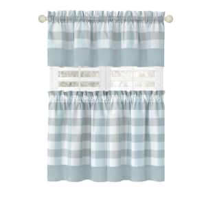Hunter 57 in.W x 24 in. L Polyester/Cotton Light Filtering Window Rod Pocket Tier and Valance Set In Ice Blue