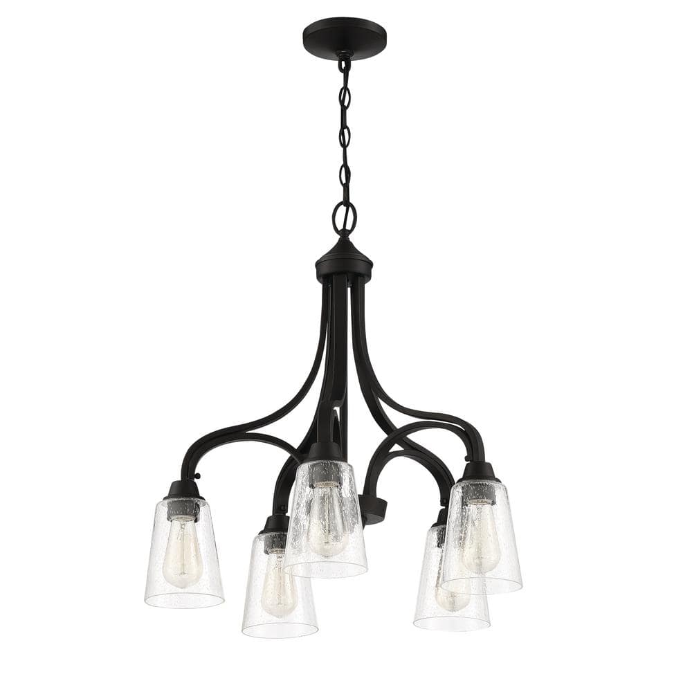 Espresso Nickel 5-Light Chandelier with Clear Bell Shades