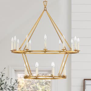 Williston 40 in. 20-Light Gold Candle Style Wagon Wheel Chandelier