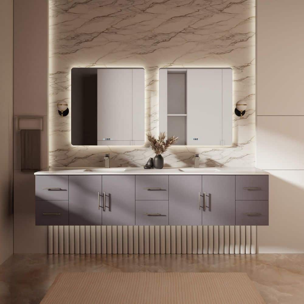 Geneva 84 in. W x 22 in. D Dark Grey Double Bath Vanity, White Quartz Top, and 36 in. LED Mirrors price history on PriceWatchPro