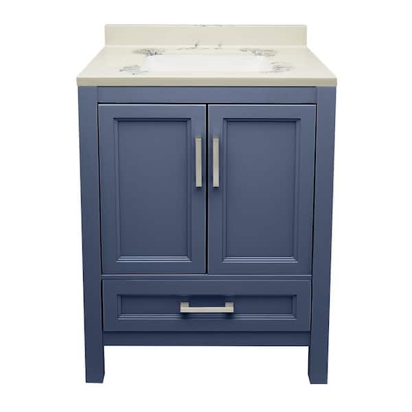 Ella Nevado 25 in. W x 19 in. D x 36 in. H Bath Vanity in Navy Blue with Carrara White Cultured Marble Vanity Top Sink