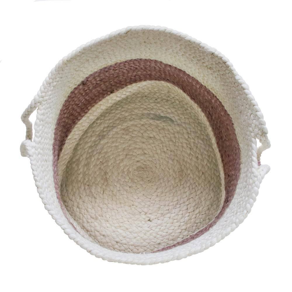Off-White and Lilac Bold Striped 17" Jute Storage Basket