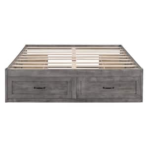Gray Wooden Frame Full Size Platform Bed with 6 Underneath Drawers
