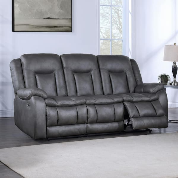 NEW CLASSIC HOME FURNISHINGS New Classic Furniture Morello 88.5 In. Track Square Arm Polyester Rectangle Power Footrest Sofa in. Gray