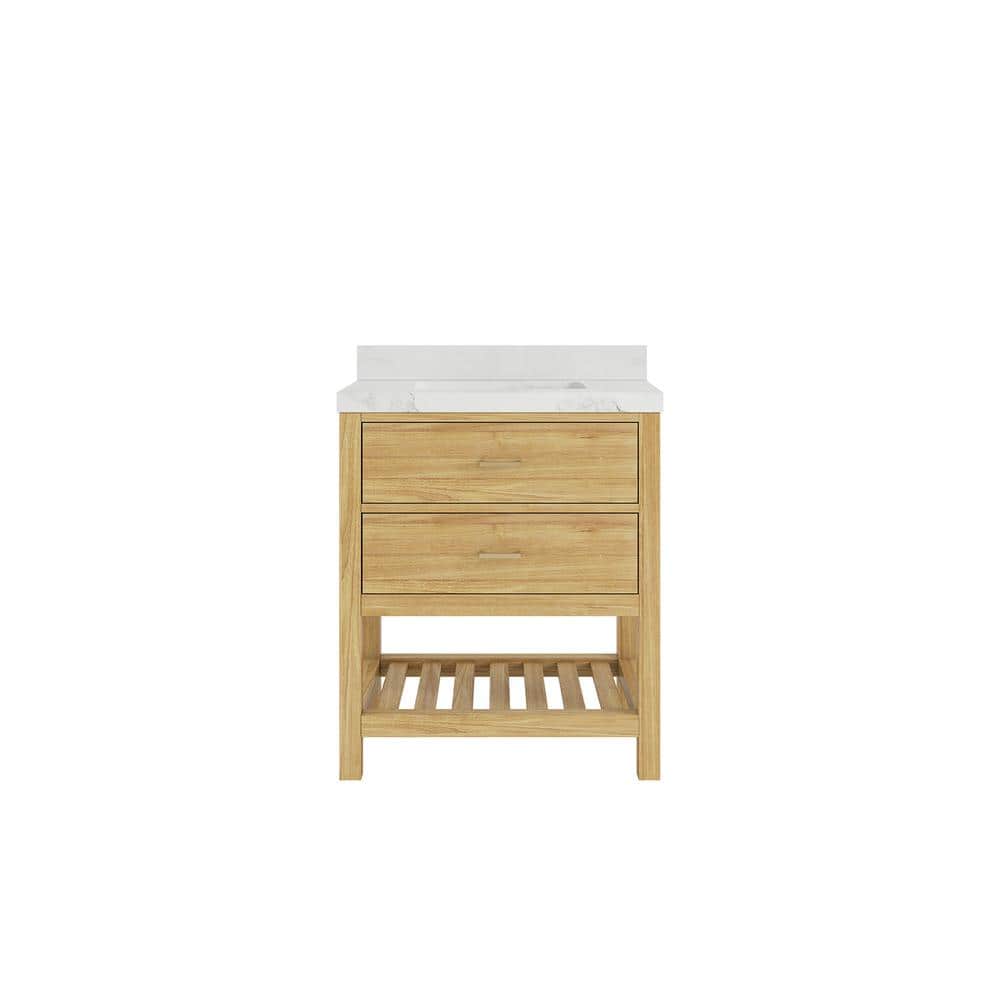 Parker Teak 30 in. Single Sink Freestanding Light Natural Bath Vanity with Calcutta Nuvo Quartz Top Unassembled price history on PriceWatchPro