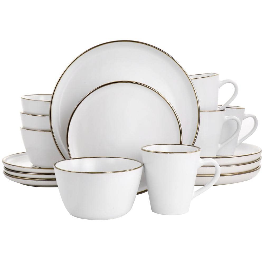 Elama Arthur 16-Piece Stoneware Dinnerware Set in Matte White with Gold Rim  985116177M - The Home Depot