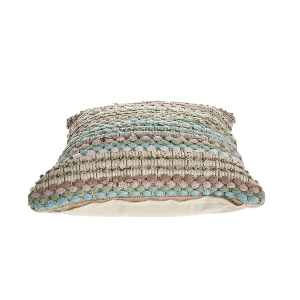 Green and Blue Textured Cotton Blend Square Throw Pillow Set
