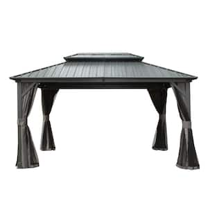 10 ft. x 12 ft. Gray Aluminum Metal Hardtop Gazebo with Galvanized Steel Double Roof Canopy Permanent Pavilion for Patio