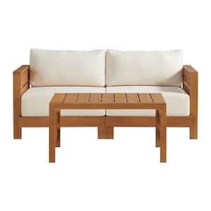 Barton Weather-Resistant Eucalyptus Wood Patio Furniture Set with 2-Seat Outdoor Couch with Coffee Table, Set of 2