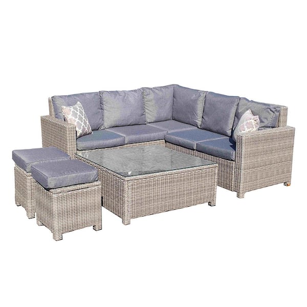 Sol Living Brielle Gray 5-Piece Wicker Square 17 in. Patio Conversation with Gray Cushions