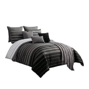 10- Piece Black and Gray Striped Polyester Queen Comforter Set