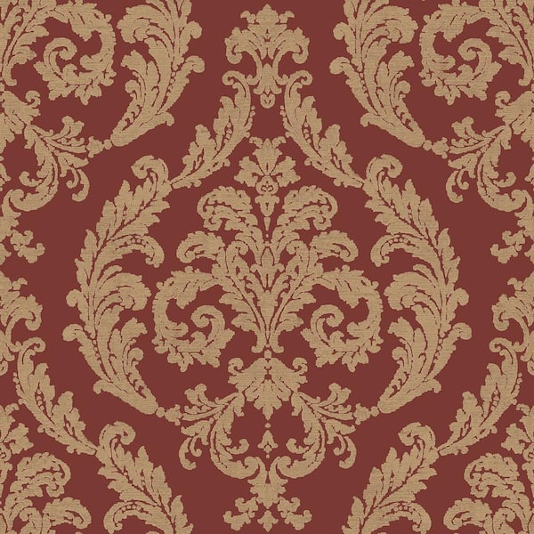 Unbranded Palazzo 2 Collection Red Silk Damask Vinyl on Non-Woven Non-Pasted Wallpaper Sample