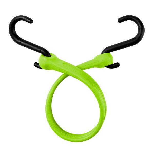 The Perfect Bungee 13 in. EZ-Stretch Polyurethane Bungee Strap with Nylon S-Hooks (Overall Length: 18 in.) in Safety Green