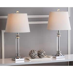 Zara 23.5 in. Clear Crystal Pillar Table Lamp with White Shade (Set of 2)