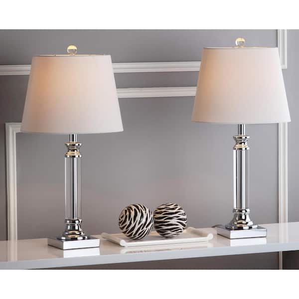 Zara 23.5 in. Clear Crystal Pillar Table Lamp with White Shade (Set of 2)