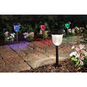 Solar Charcoal Brown Outdoor Integrated LED Landscape Path Light with Seeded Glass Lens (4-Pack)