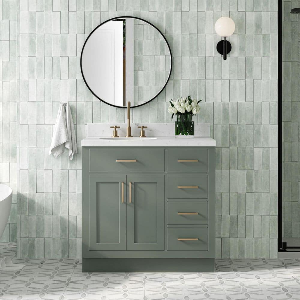 Hepburn 36 in. Single Sink Freestanding Bathroom Vanity in Vintage Sage Green with Carrara White Quartz Top price history on PriceWatchPro