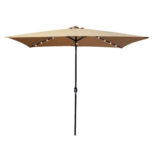 GAWEZA 10 ft. x 7 ft. Aluminum Market Solar Tilt Patio Umbrella in Taupe