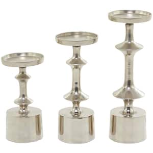 Silver Aluminum Pillar Candle Holder (Set of 3)