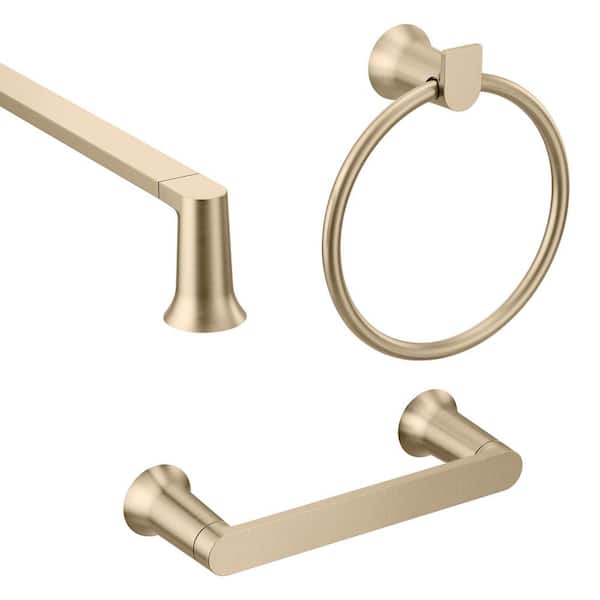MOEN Genta 3-Piece Bath Hardware Set with 24 in. Towel Bar, Paper Holder and Towel Ring in Bronzed Gold