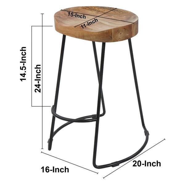 THE URBAN PORT Brown and Black Small Wooden Saddle Seat Barstool