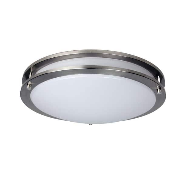 16 in. Brushed Nickel Flush Mount LED Ceiling Light, Selectable 24W 120V, 2700K-5000K, Dimmable, Selectable CCT