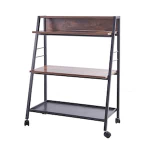 35 in. H Brown Wood 3-Shelf Classic Bookcase with Wheels Ladder Bookcase with Open Back