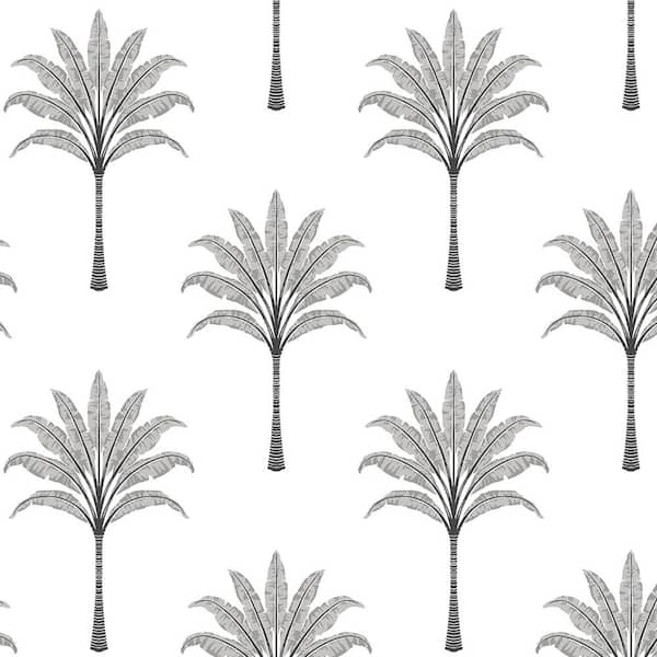 NextWall Harbor Grey Montgomery Palm Vinyl Peel and Stick Wallpaper Roll (30.75 sq. ft.)