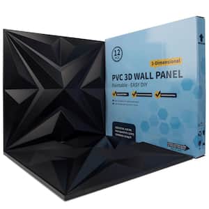 19.7 in. x 19.7 in. 32 sq. ft. Black PVC 3D Wall Panel Star Textured for Interior Wall Decor (Pack of 12-Tiles)