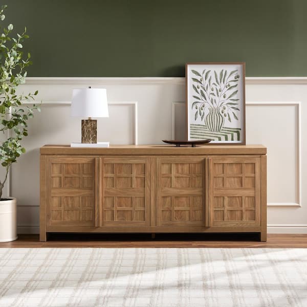 Booker Modern Heritage Oak 74 in. MDF Buffet with Adjustable Cabinets