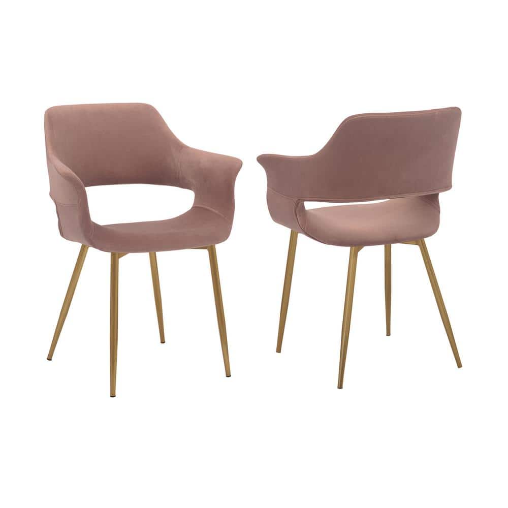 Elegant Pink Velvet Upholstered Arm Chair with Gold Metal Legs