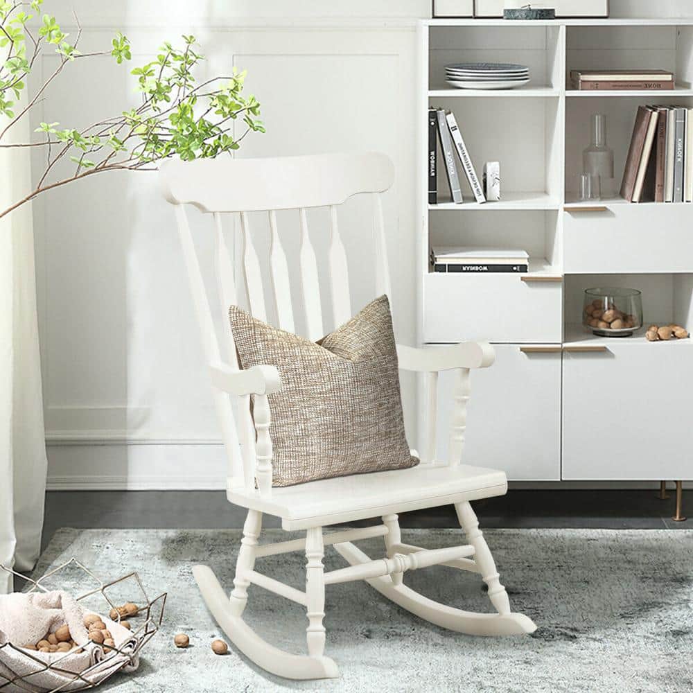White Solid Wood Traditional Outdoor Rocking Armchair