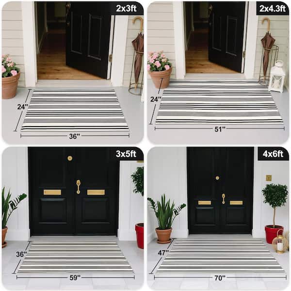 Black and White Striped 2 ft. x 4.3 ft. Hand Woven Reversible Cotton Indoor-Outdoor Area Rug for Front Porch Entryway