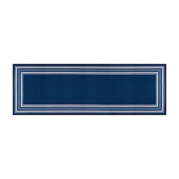 2 X 3 Navy Carmel Bordered Non Slip Doormat Indoor Area Rug