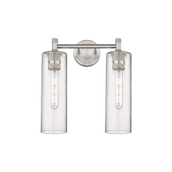 Innovations Crown Point 13.88 in. 2-Light Satin Nickel Vanity Light with Glass Shade