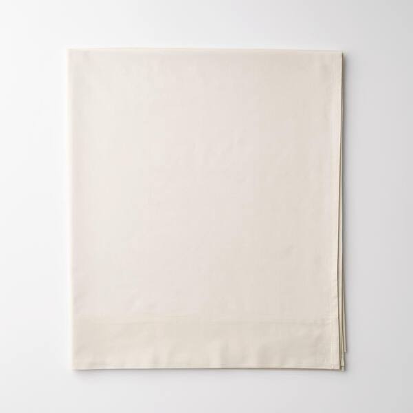 The Company Store Company Cotton Ivory Solid 300-Thread Count Cotton Percale Queen Flat Sheet