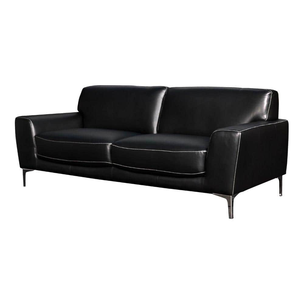 Benjara 36 in. Flared Arms Leather Rectangle Padded Backrest Sofa in ...