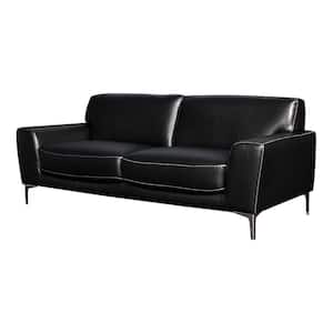 36 in. Flared Arms Leather Rectangle Padded Backrest Sofa in Black