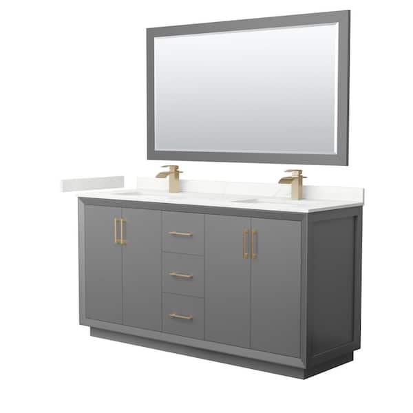 Wyndham Collection Strada 66 in. W x 22 in. D x 35 in. H Double Bath Vanity in Dark Gray with Giotto Quartz Top and 58 in. Mirror
