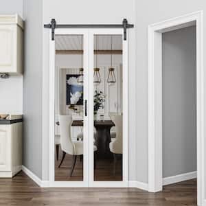 40 in. x 84 in. 1-Lite Mirrored Glass White Finished Composite Bi-Fold Sliding Barn Door with Hardware Kit