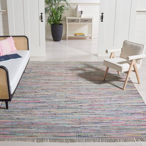 Rag Rug Gray/Multi 8 ft. x 8 ft. Square Striped Area Rug